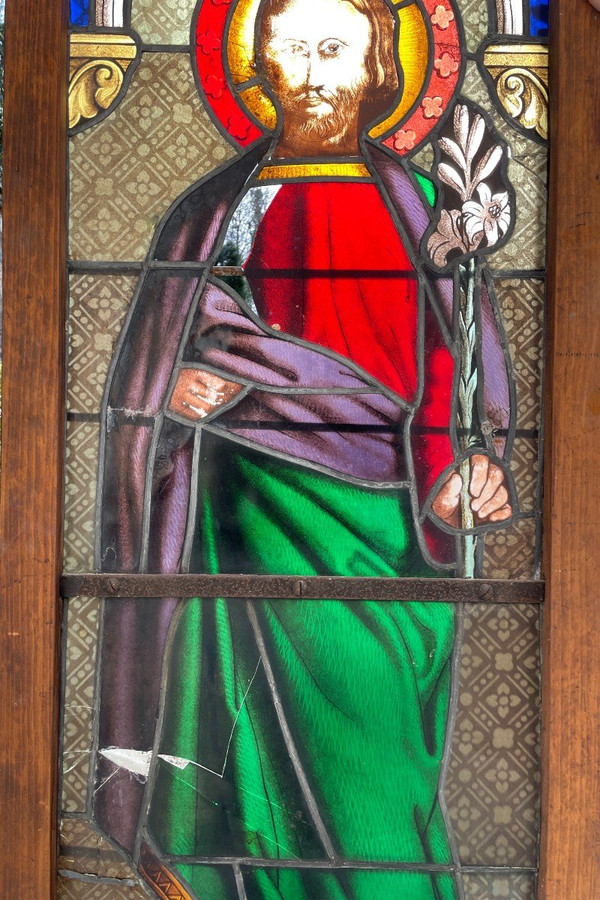 Large stained glass window with Gabriel decor - 19th century