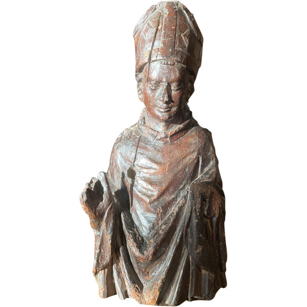 15th Century Bust Of Saint Bishop