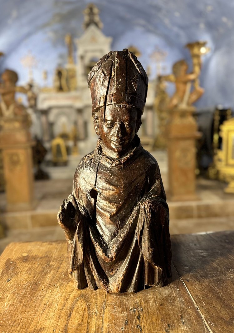 15th Century Bust Of Saint Bishop