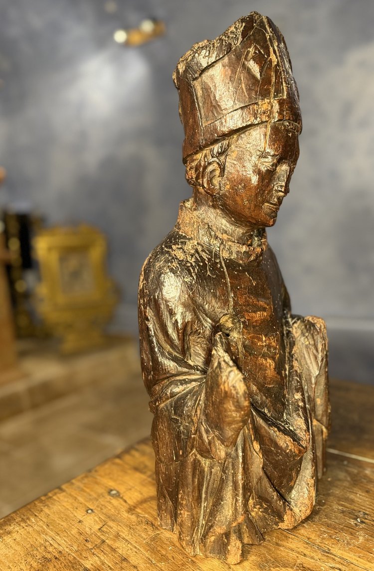 15th Century Bust Of Saint Bishop