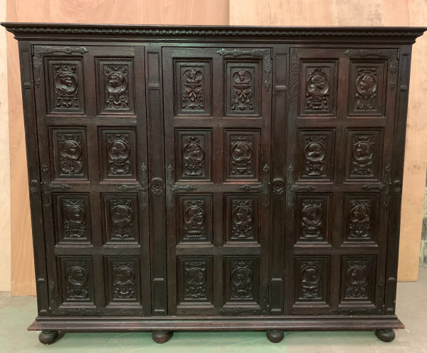 Storage Cabinet With Three Doors In Renaissance Style 20th Century