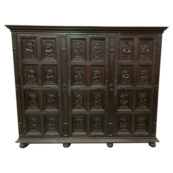 Storage Cabinet With Three Doors In Renaissance Style 20th Century