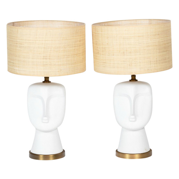 Pair of white and matte opaline lamps, 20th century