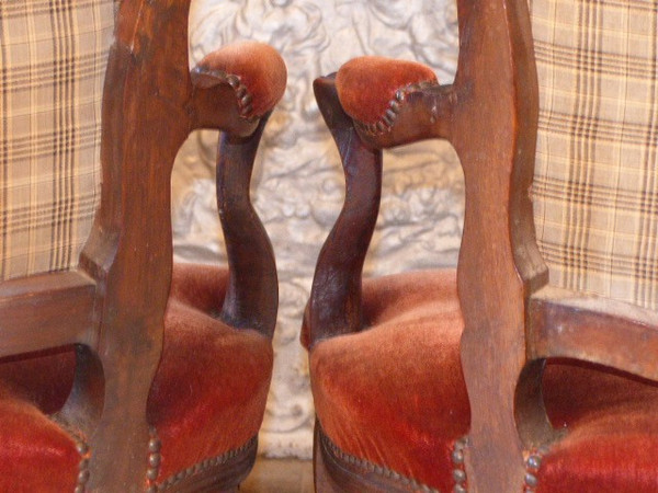 Pair of Louis XV cabriolet beechwood armchairs, 18th century