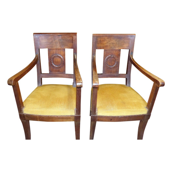 Pair of 19th century Empire armchairs in natural wood