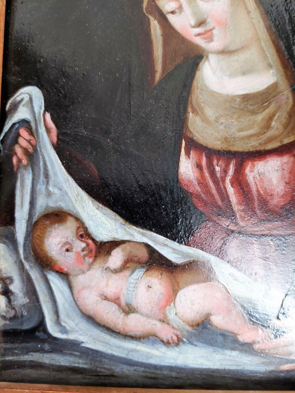 Painting Italian School The Virgin and Child Oil on Copper From the 18th Century