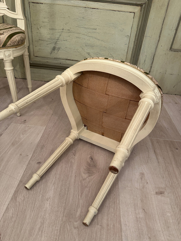 4 Stühle aus lackiertem Holz mit Lyra-Rückenlehne im Louis-XVI-Stil