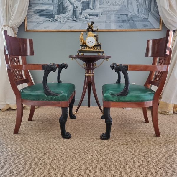 Jacob Frères, pair of Consulate period cabinet armchairs.