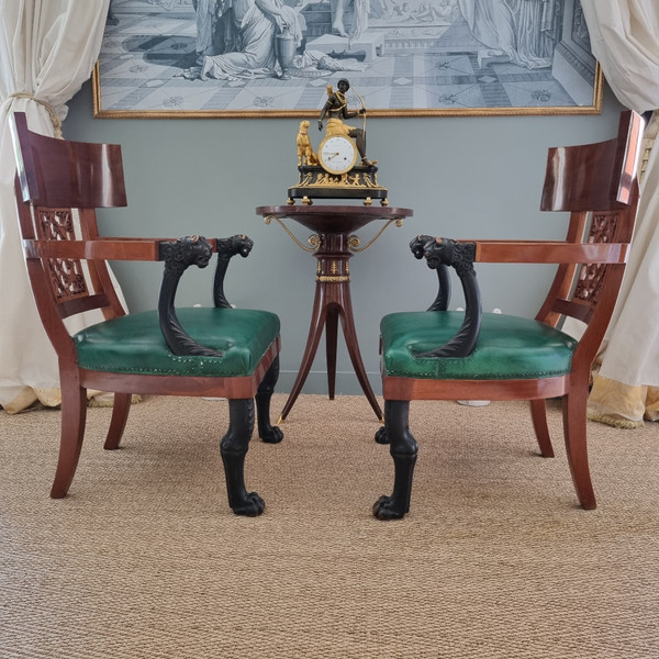 Jacob Frères, pair of Consulate period cabinet armchairs.