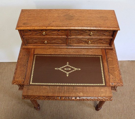 Rare small stepped children's desk in solid oak - late 19th century