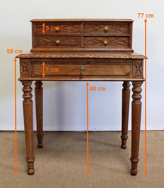 Rare small stepped children's desk in solid oak - late 19th century