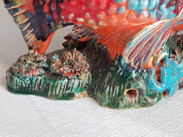 Ceramic fish shape lamp base Art Vallauris 50's 60's 70's