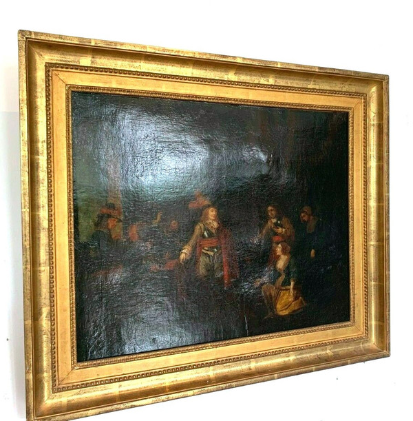 Oil On Canvas Animated Scene Of Characters XIX Century