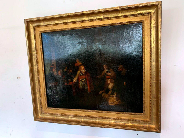 Oil On Canvas Animated Scene Of Characters XIX Century