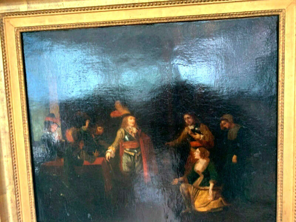 Oil On Canvas Animated Scene Of Characters XIX Century