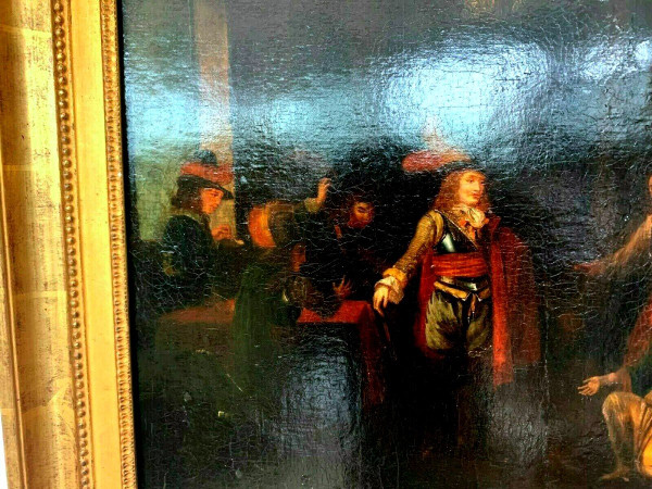 Oil On Canvas Animated Scene Of Characters XIX Century