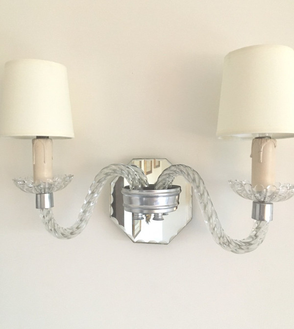 Pair of Wall Sconces, in twisted and cut glass - Created in the 1950s