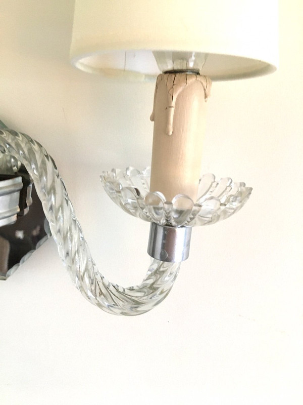 Pair of Wall Sconces, in twisted and cut glass - Created in the 1950s