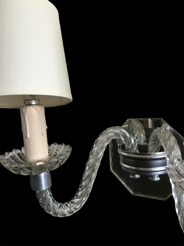 Pair of Wall Sconces, in twisted and cut glass - Created in the 1950s