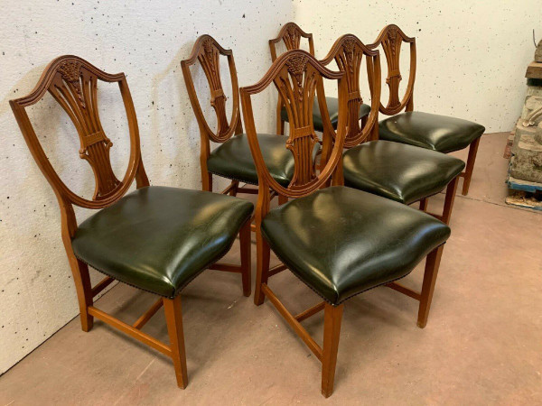 Suite Of Six Chairs In Natural Wood Model With Ears Of Wheat XX Century