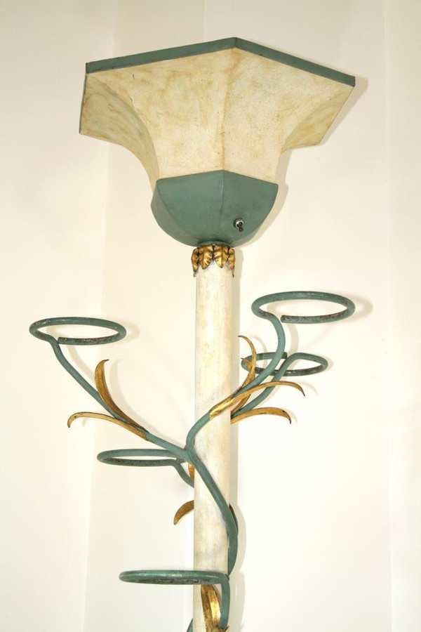 Lampadaire En Fer Forgé Laqué Et Doré - Art Déco 1940, Attr. Maison Jansen