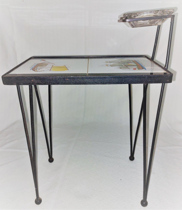 Coffee table or side table in black wrought iron from the 50s/60s