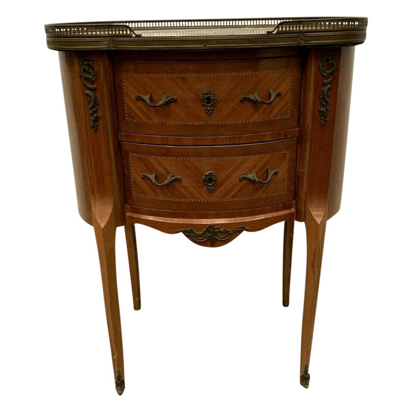 Commode Rognon De Style Louis XV Dessus De Marbre A Galerie De Laiton XX Siècle