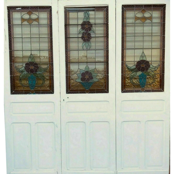 Separation Of Three Art Deco Stained Glass Doors 1900s