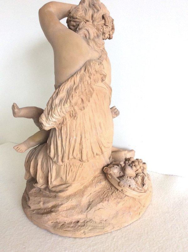 Terracotta sculpture, Woman with child - French work Late 19th C