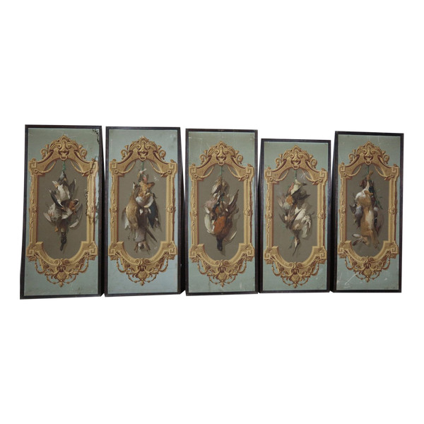 Five Panels Of A Wallpaper Decor Around 1865