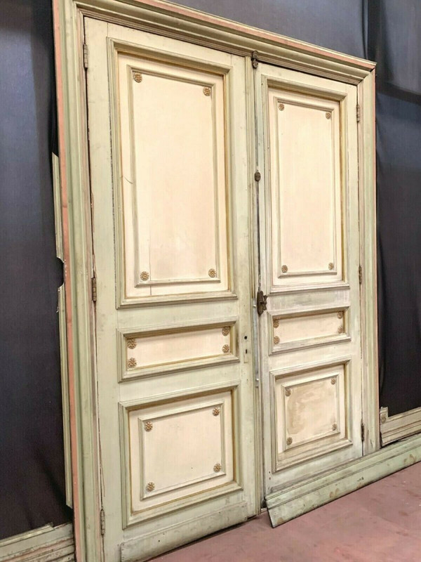 Louis XVI Style Woodwork In Patinated Wood Separation Doors 19th Century