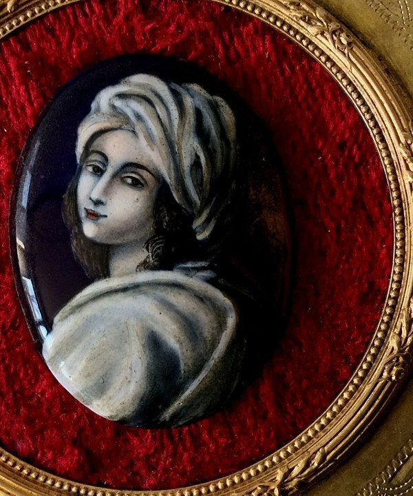 Enamel miniature on copper, gilt bronze frame, 19th century