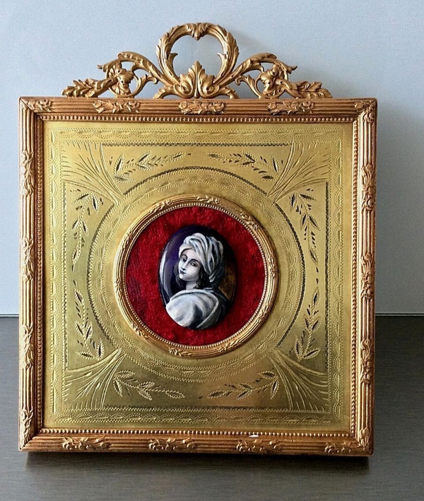 Enamel miniature on copper, gilt bronze frame, 19th century