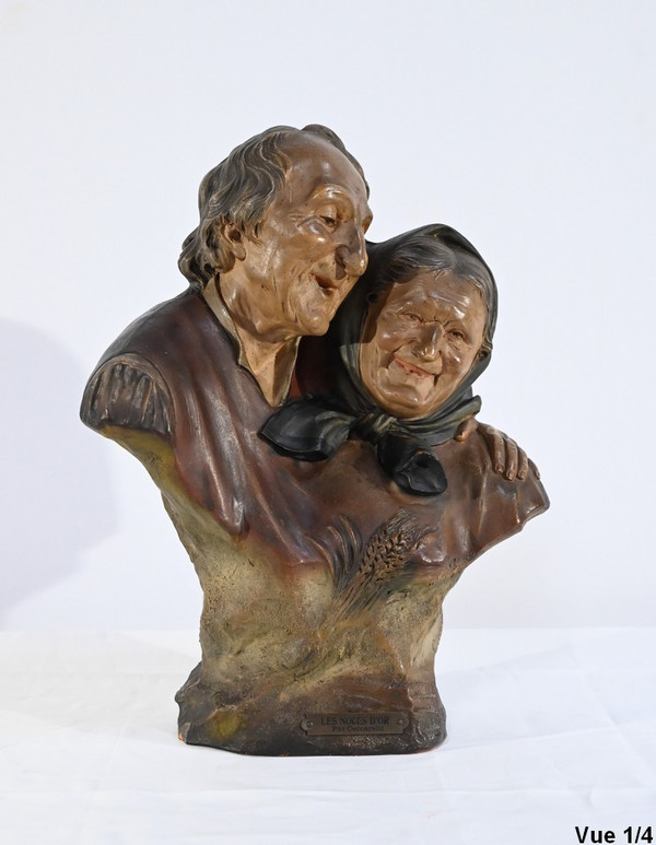 Terracotta sculpture "The Golden Wedding", signed E.Ceccarelli - Late 19th century