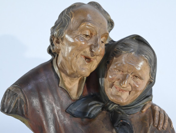 Terracotta sculpture "The Golden Wedding", signed E.Ceccarelli - Late 19th century