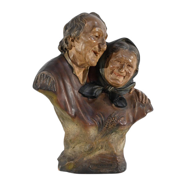 Terracotta sculpture "The Golden Wedding", signed E.Ceccarelli - Late 19th century