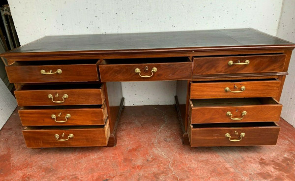 Mahogany And Mahogany Veneer Regency Style Flat Desk Pedestal Desk