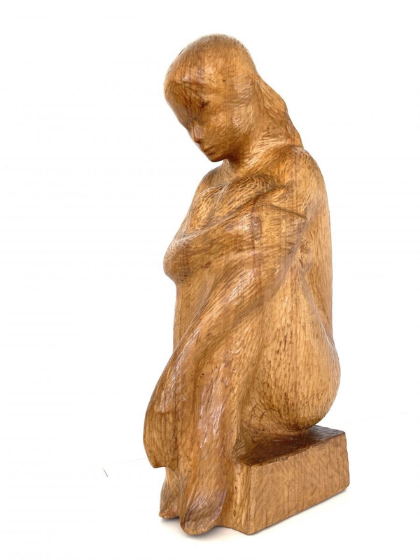 Große Skulptur Junge Frau 64 cm, Massivholz, Von Michel Bonnand