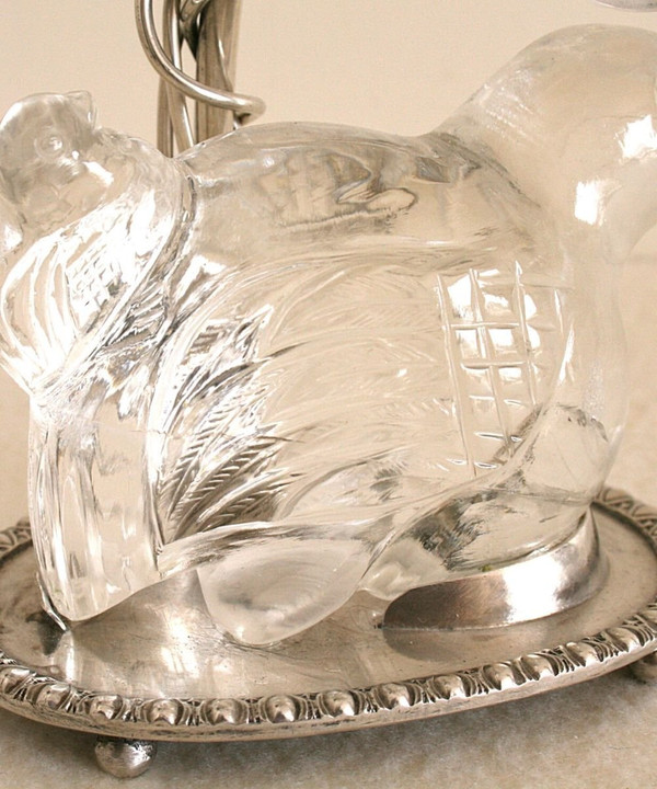 Paire de Bougeoirs en Métal Argenté et Cristal de Roche - Style Baguès