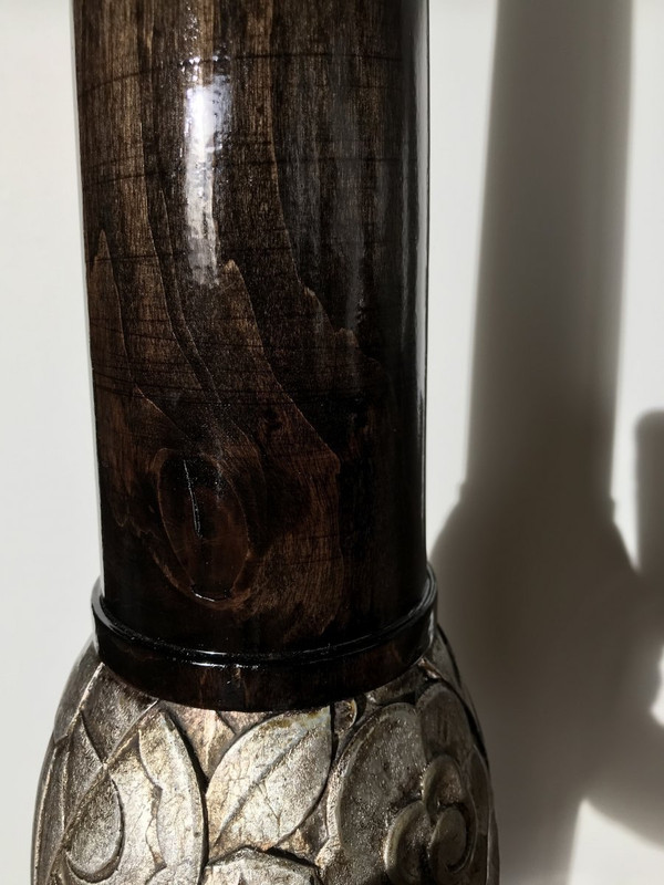 Lampadaire en bois verni et argenté, 183 cm- Art Deco