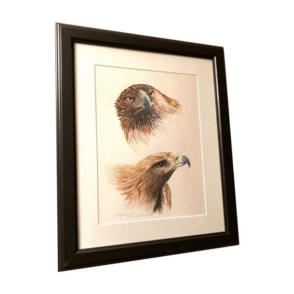 Watercolor with two royal eagle heads signed Philippe Varnardois