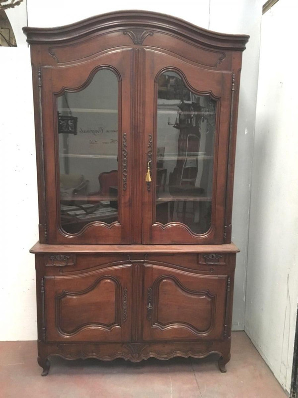 Credenza Luigi XV in due parti Noce massiccio XVIII secolo