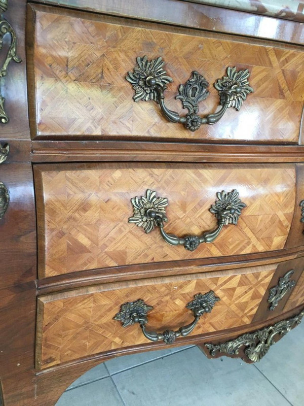 Louis XIV Style Commode In Marquetry And Bronze