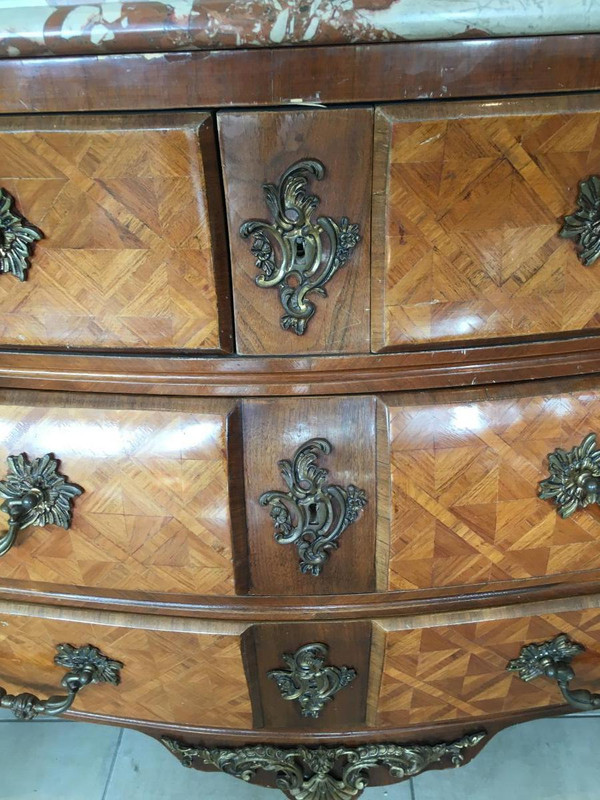 Louis XIV Style Commode In Marquetry And Bronze