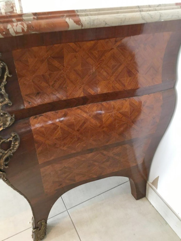 Louis XIV Style Commode In Marquetry And Bronze