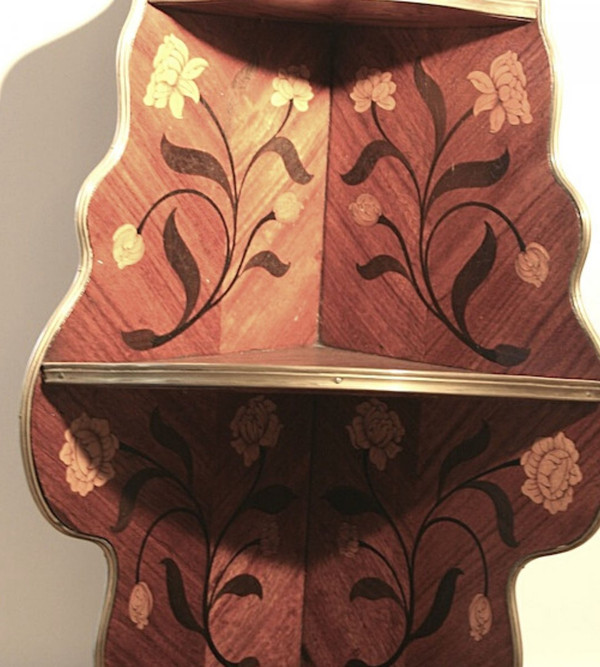 Inlaid Wood Corner Shelf, 19th century