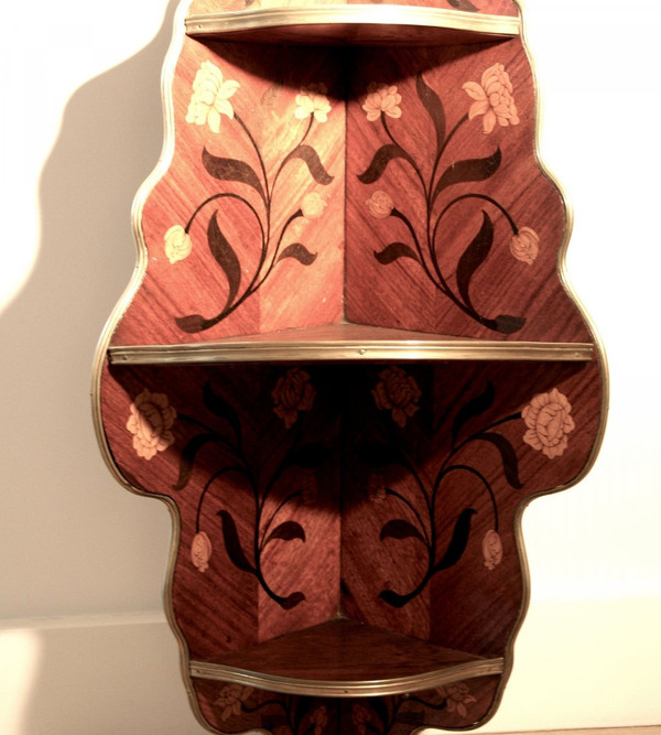 Inlaid Wood Corner Shelf, 19th century