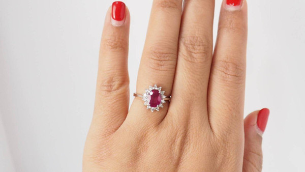 Marguerite Ring In White Gold, Oval Ruby And Diamonds