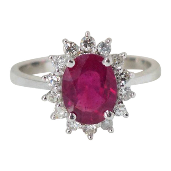 Marguerite Ring In White Gold, Oval Ruby And Diamonds