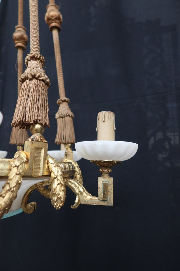 Large Chandelier In Gilt Bronze And Alabaster Late 19th Century